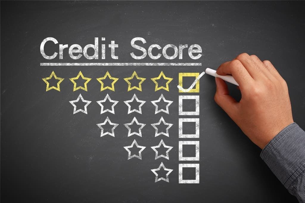 A man ticks a box next to five starts under the title "credit score"