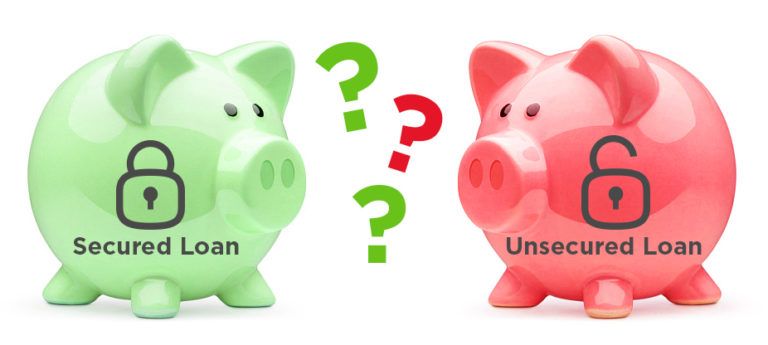 Piggy bank on white background. showing secured and unsecured loans